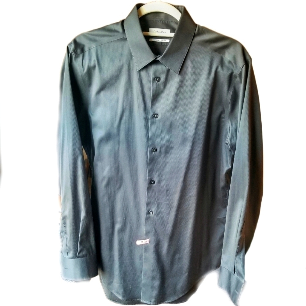 Calvin Klein / Men's Longsleeve Dress Shirt \ Gunmetal \ 15 15 1/2 32 33 ~